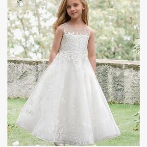 Elegant White Floral Kids Dress